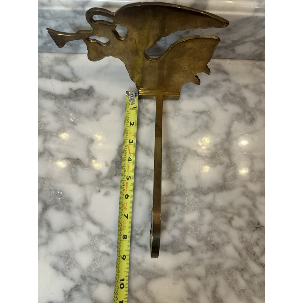 2 Solid Brass Angel Stocking Holder Mantel Long Arm Gold Heavy India - Picture 7 of 8